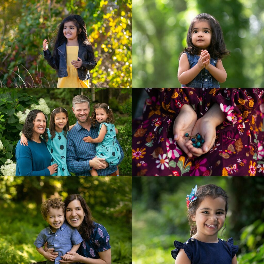 Collage of outdoor family and children’s portraits showcasing the Watch Me Grow annual photography plan from Alternate Angles Photography